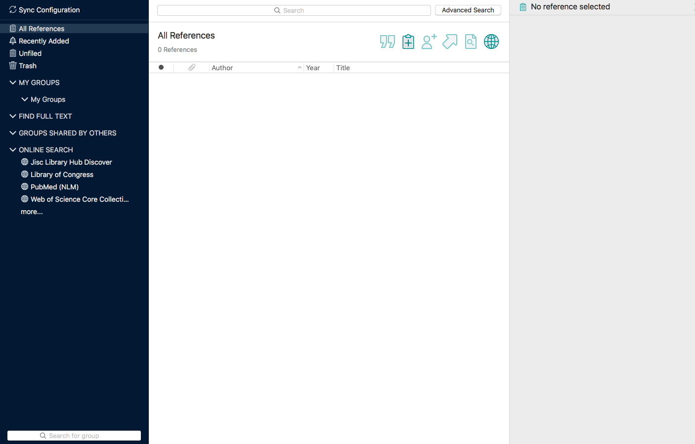 Image of a new EndNote Library on a Mac