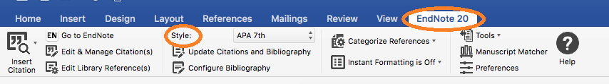 EndNote tab in Word on a Mac