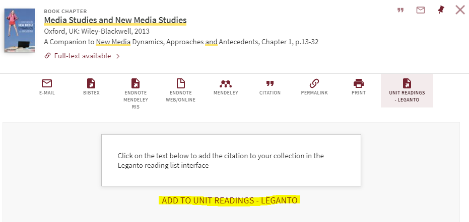 Add to unit readings in Leganto