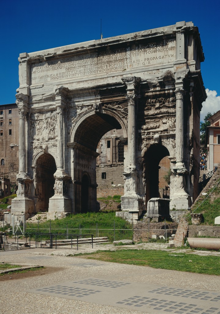 The Arch of Septimius Severus in Rome, 203 ce., triumphal arch, Roman Forum, Rome. 