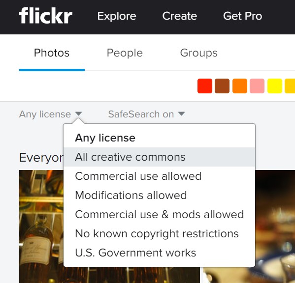 screenshot of flicker usage licences