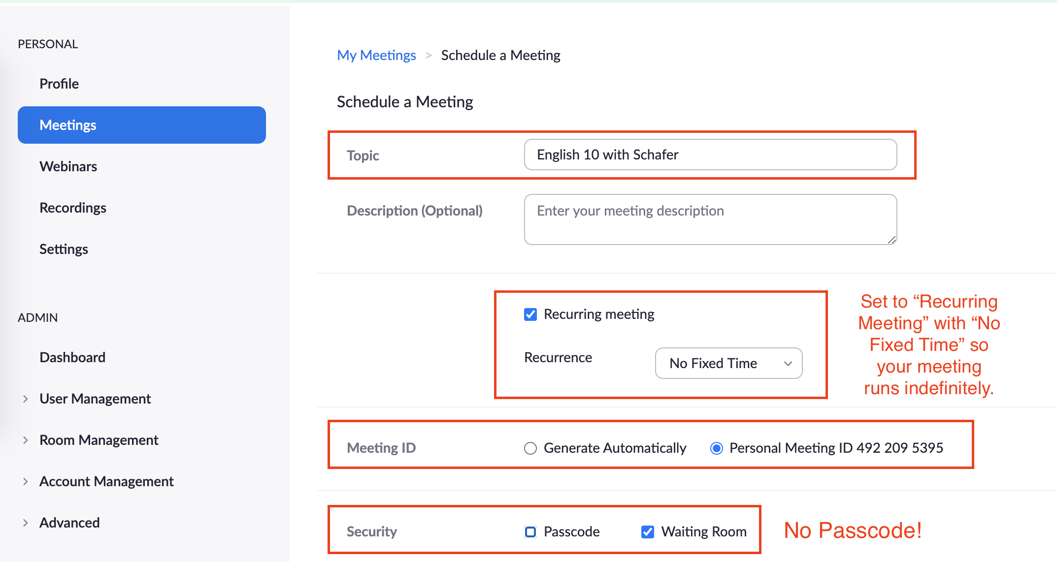 Creating a Permanent Zoom Link - Video Conferencing at JIS - LibGuides