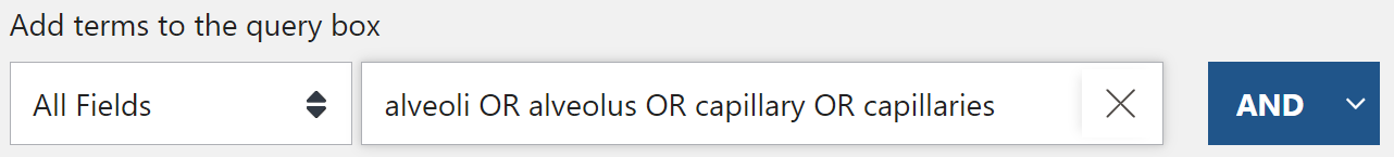 search example in Pubmed - alveoli OR alveolus OR capillary OR capillaries