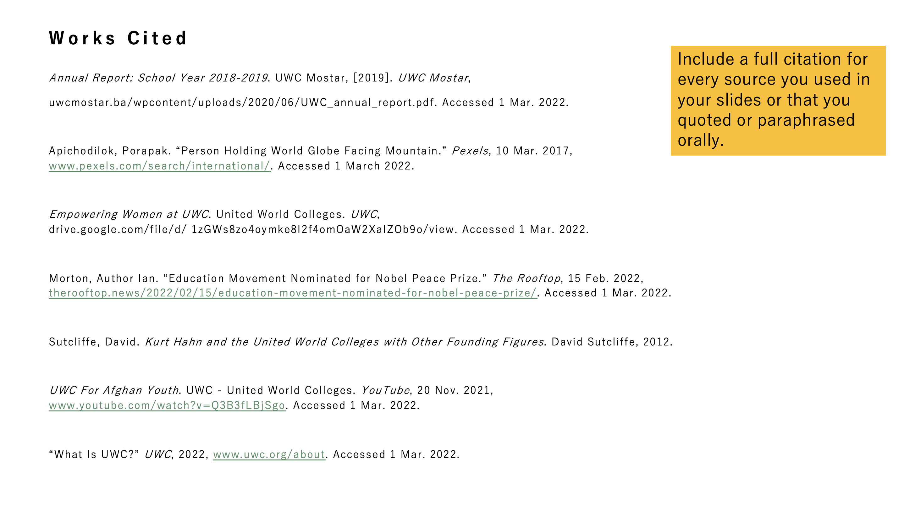 how to cite who presentation