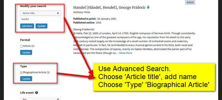 Finding scores using Oxford Music Online