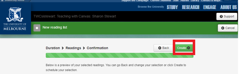 screenshot showing Create button