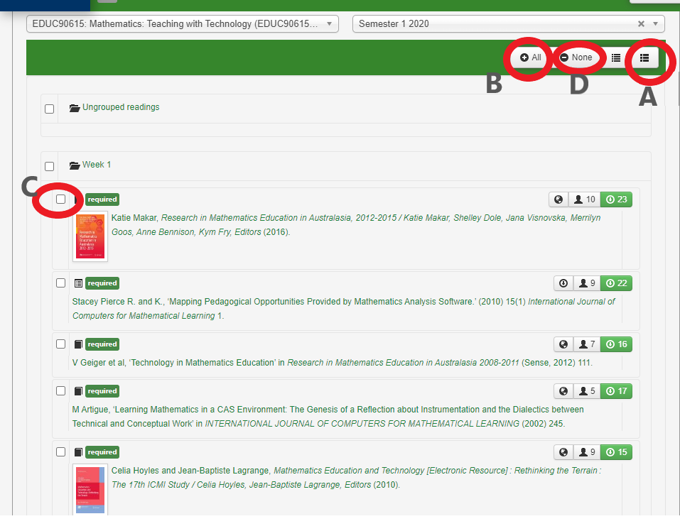Screenshot showing how to see all readings and the different ways to choose which readings to roll over