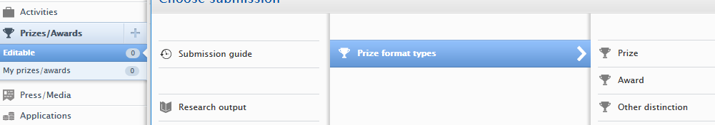 Select prize or award type