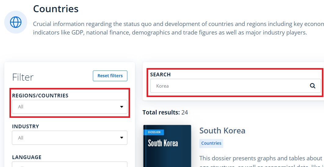 Filter or search for your country in Statista