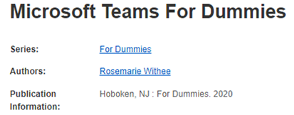 Book entry: Microsoft Teams for Dummies