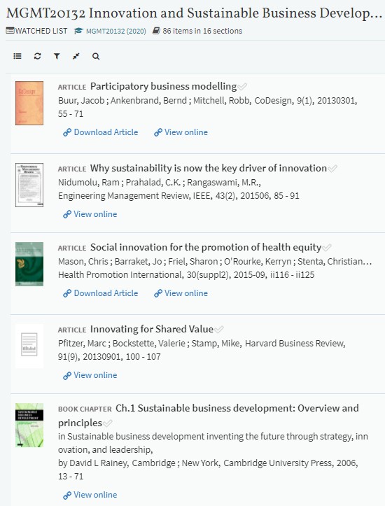 A section of a reading list showing 5 entries