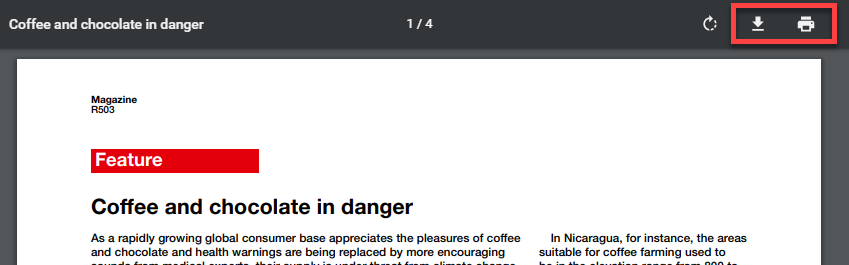 screenshot of PDF with download and print icons indicated