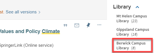 screenshot, results list, indicating option to limit by a specific campus library