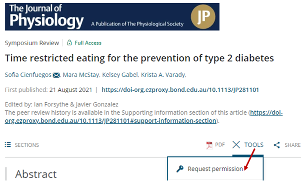 Screenshot: requesting permission from a journal site