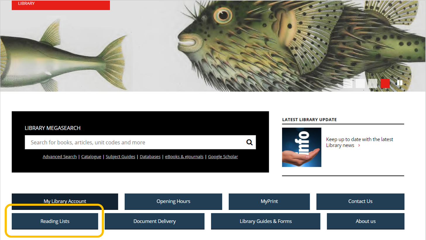 screenshot showing Reading Lists link