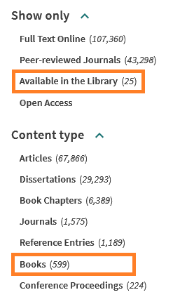 Library search limiters for print books
