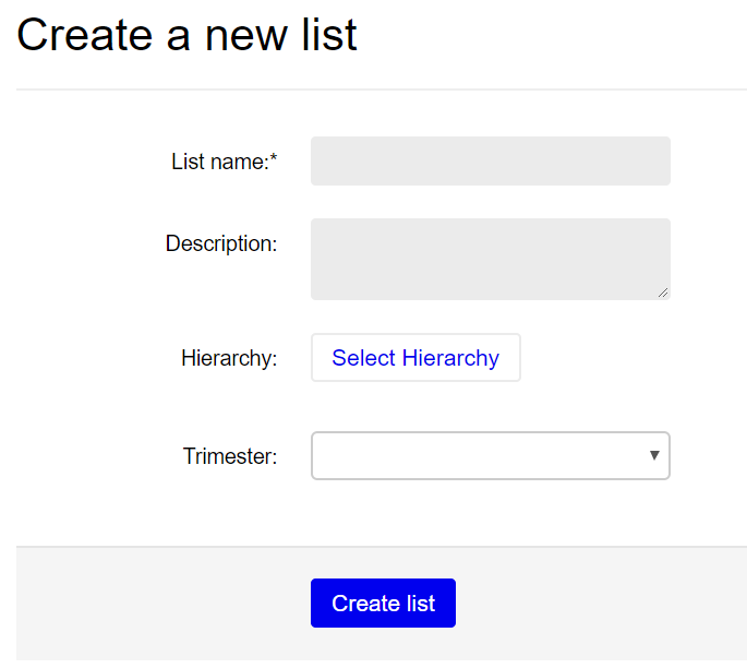 Screenshot of create a new list box.