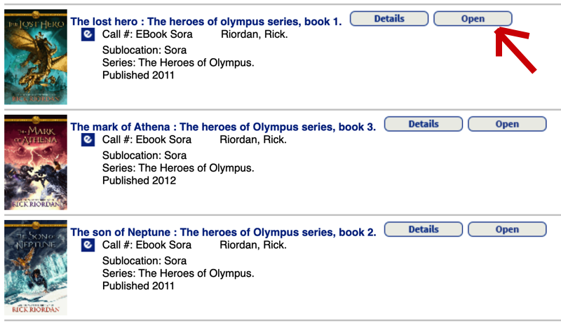 Indicates how to open an ebook from the catalog