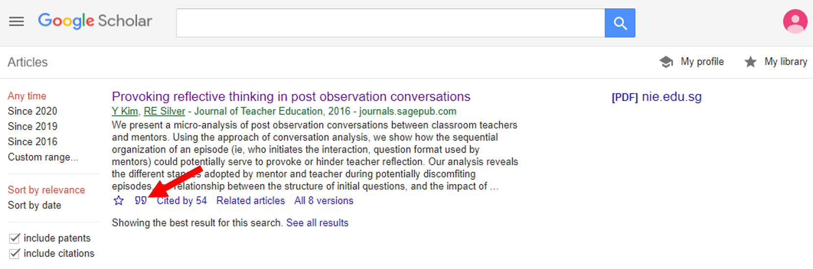 Citation Feature In Google Scholar Apa 7th Edition Style Guide Libguides At National Institute Of Education