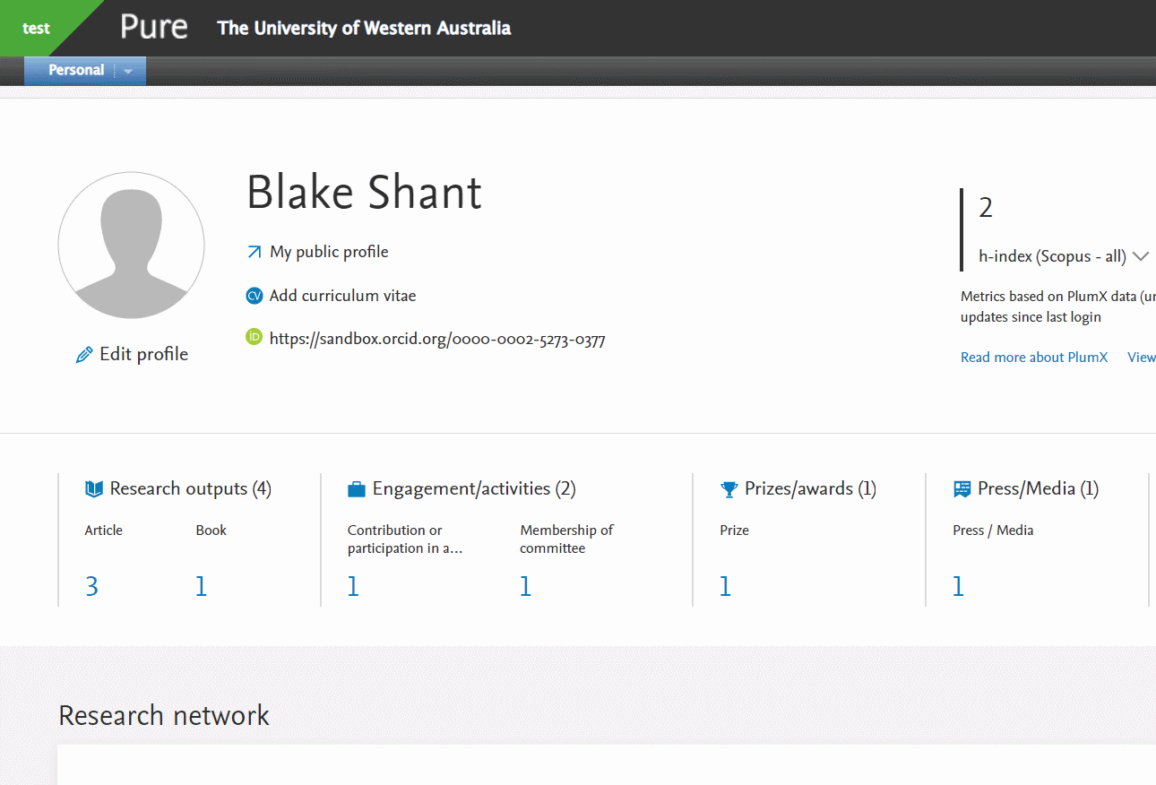 GIF demonstrating the steps for uploading a profile photo to the UWA Profiles and Research Repository