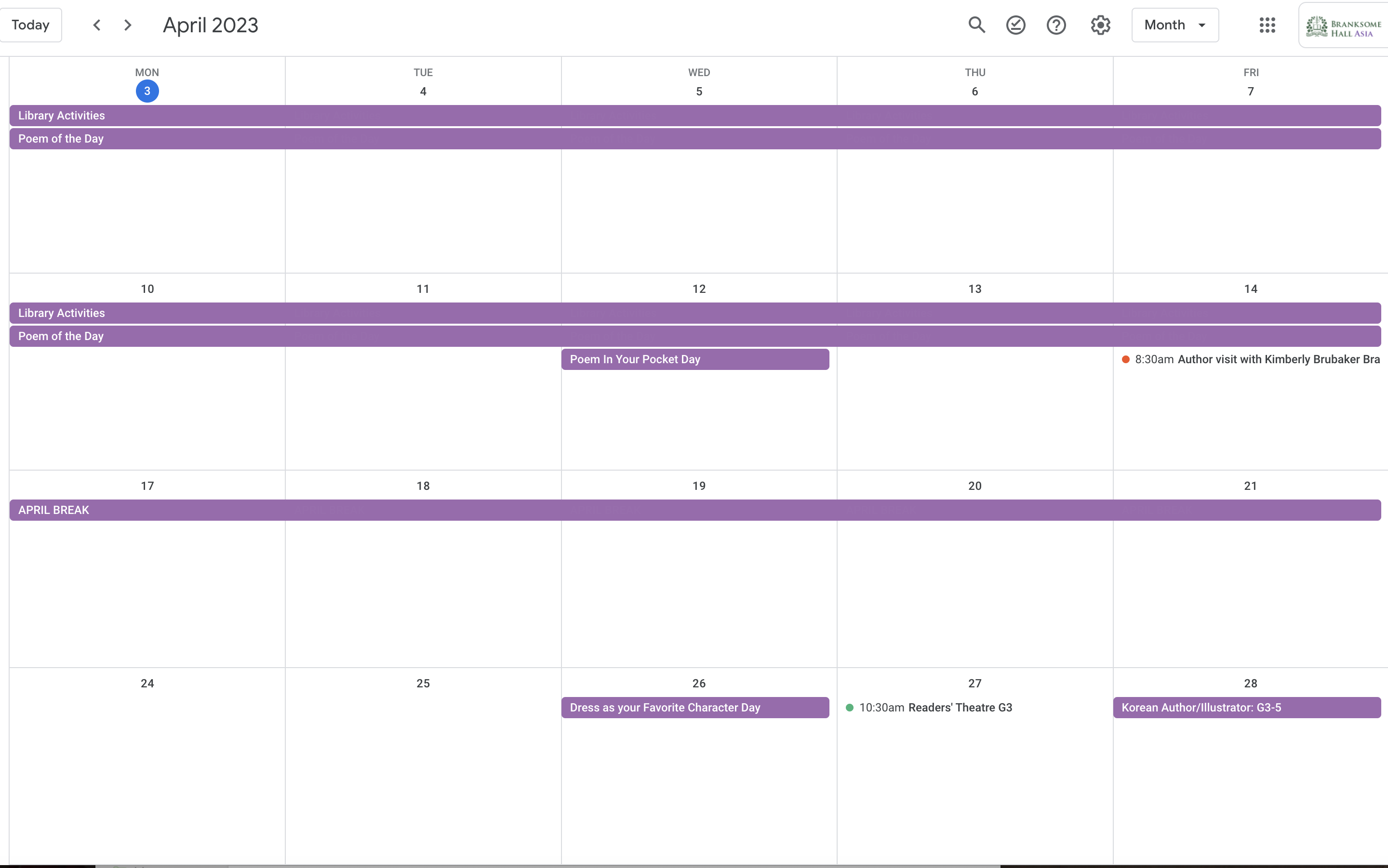 Schedule of Events BHA Book and Poetry Month LibGuides at Branksome
