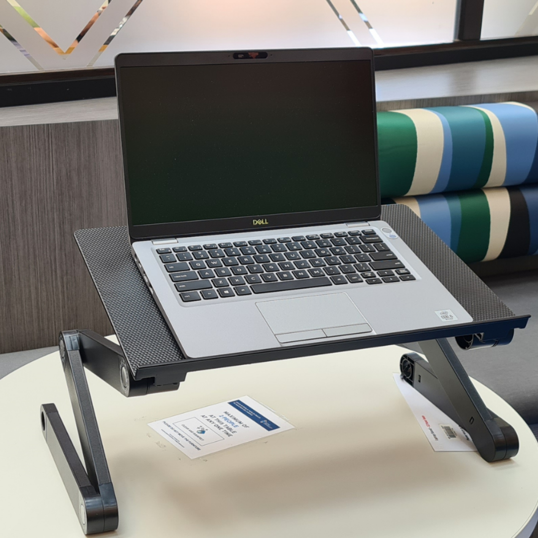 Photo of a laptop on a stand