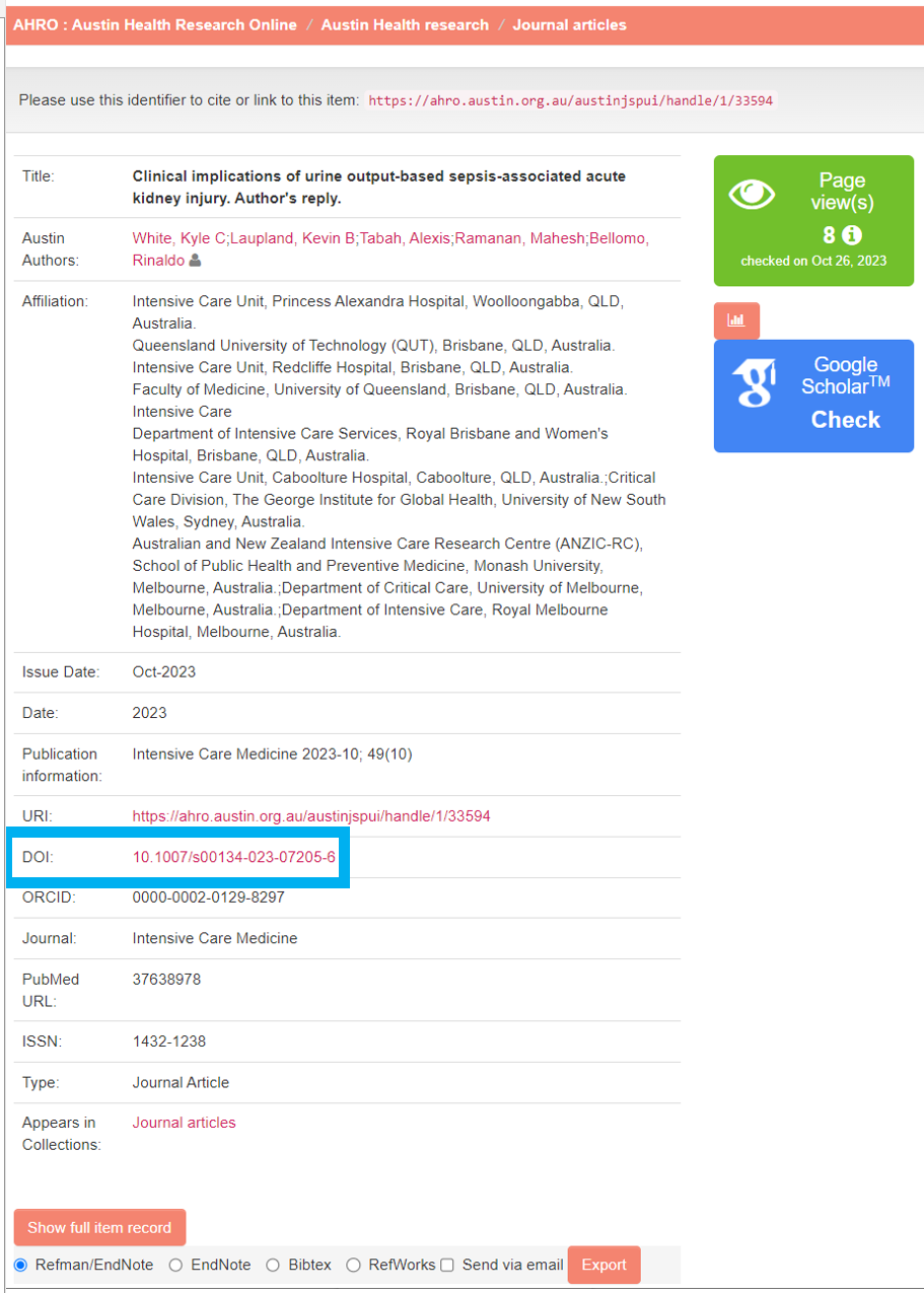 AHRO full record page